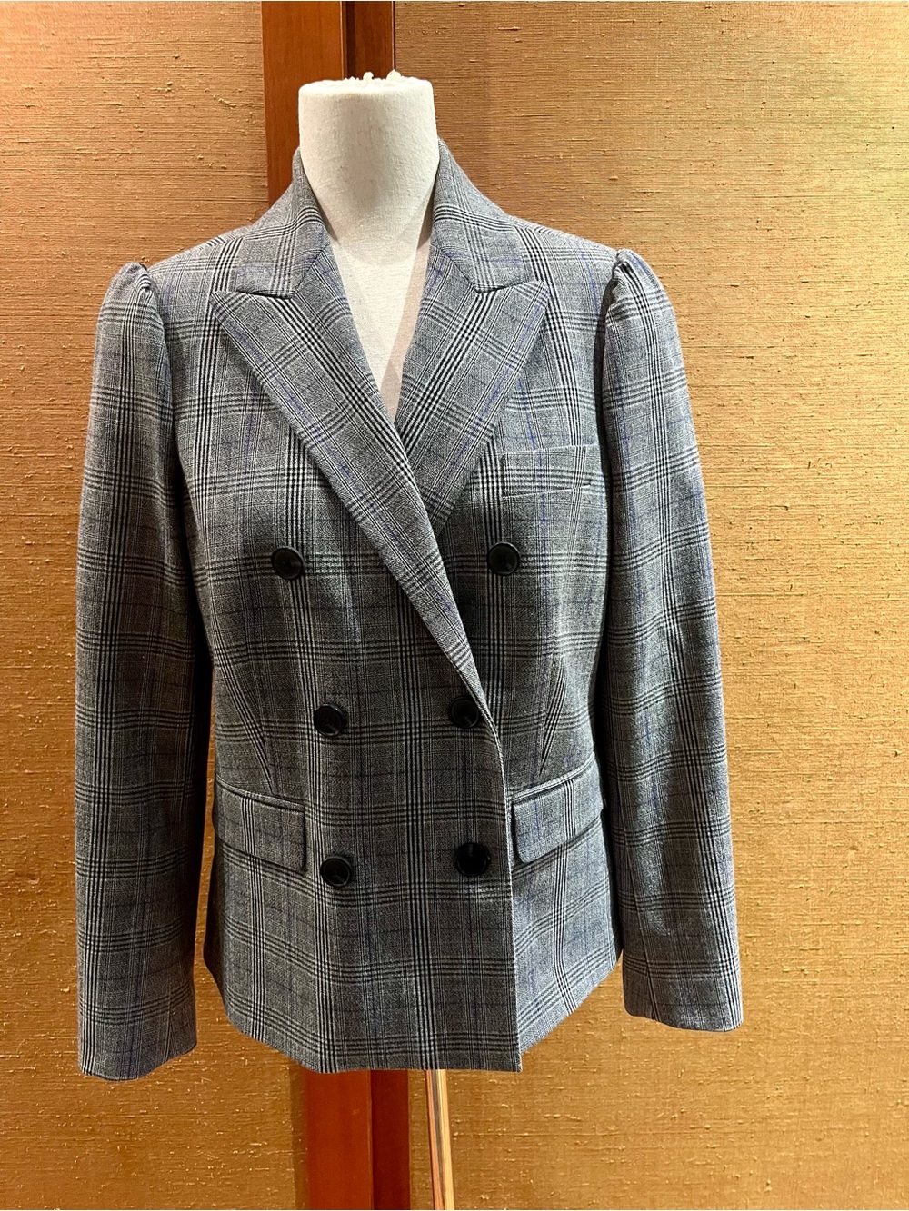 Rebecca Taylor Double-Breasted Grey Plaid Women's Blazer